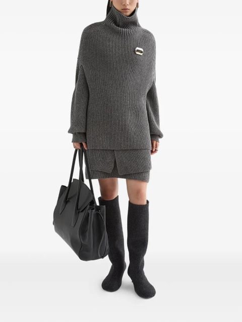 Jil Sander high-neck ribbed cape - Grey