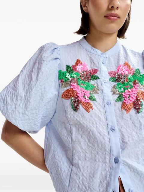 Essentiel Antwerp Jaiden floral-detail shirt - Blue