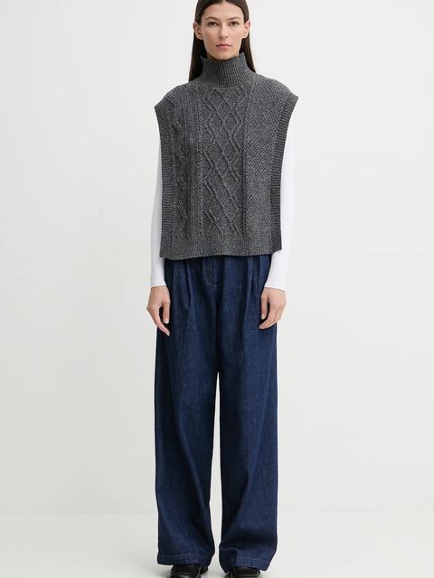 A.P.C. spodnie bawełniane PANTALON GINNY damskie kolor granatowy szerokie high waist COHMJ.F08510 - zdjęcie produktu nr 2