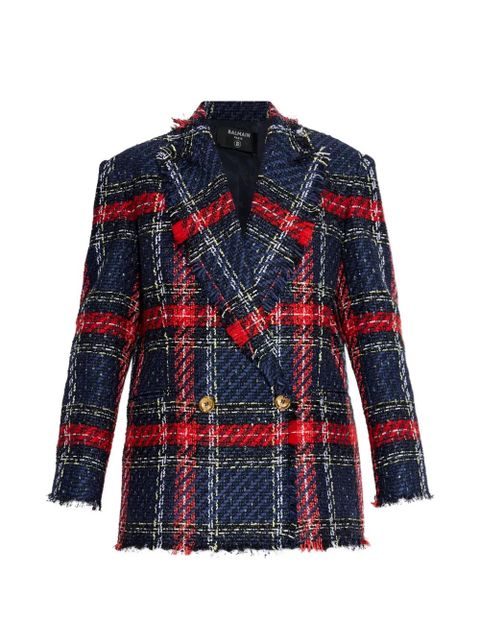 Balmain plaid-check tweed blazer - Blue - zdjęcie produktu nr 1