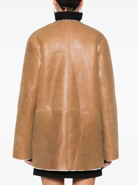 Maje shearling-trim leather coat - Brown