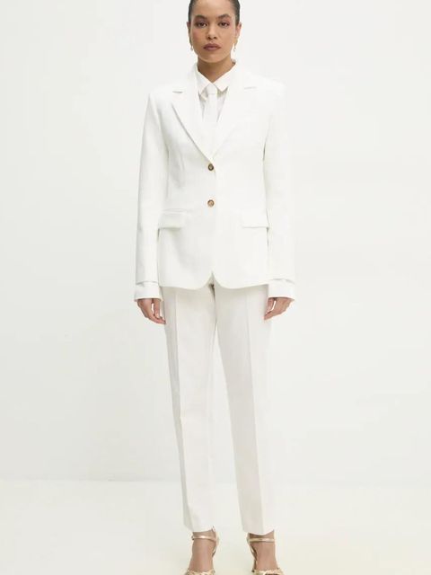 Answear.LAB spodnie garniturowe z prostą nogawką kolor biały fason cygaretki high waist - zdjęcie produktu nr 2