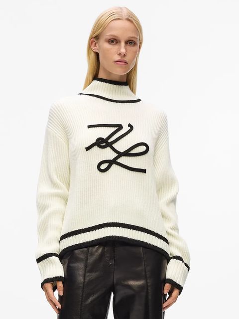 Karl Lagerfeld sweter wełniany damski kolor biały z półgolfem A4W18051 - zdjęcie produktu nr 1