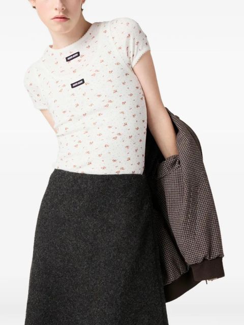 Miu Miu floral-pattern logo-label tank top - White