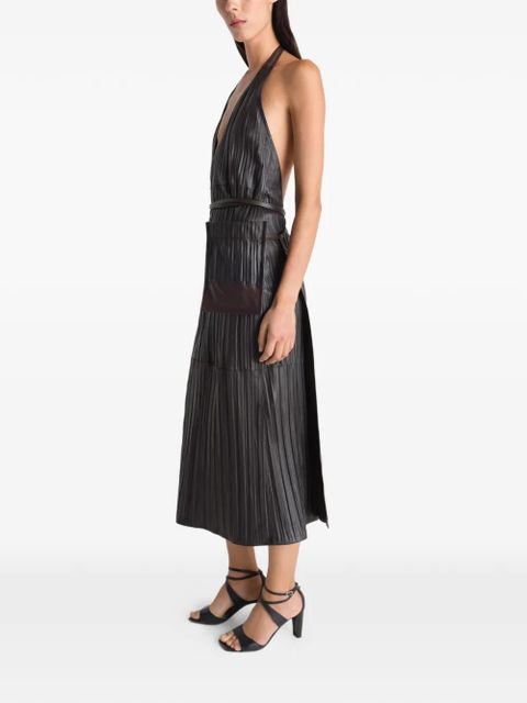 LEMAIRE pleated leather apron dress - Brown