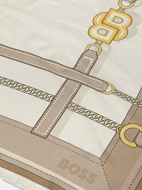 BOSS apaszka jedwabna kolor beżowy wzorzysta 50536118