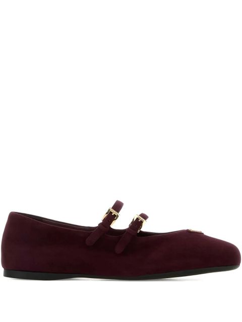 Prada double-buckle suede ballet flats - Red - zdjęcie produktu nr 1