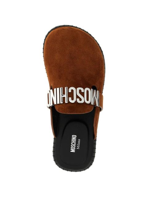 Moschino lettering logo-strap mules - Brown