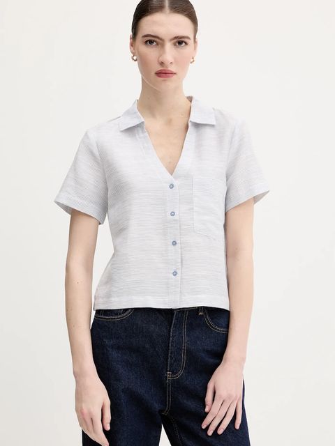 United Colors of Benetton koszula z domieszką lnu damska kolor niebieski regular z kołnierzykiem klasycznym 5YPVDQ0BX - zdjęcie produktu nr 1