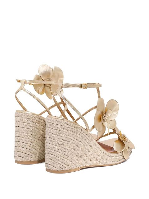 ZIMMERMANN 110mm Orchid flower-embellished wedge sandals - Gold