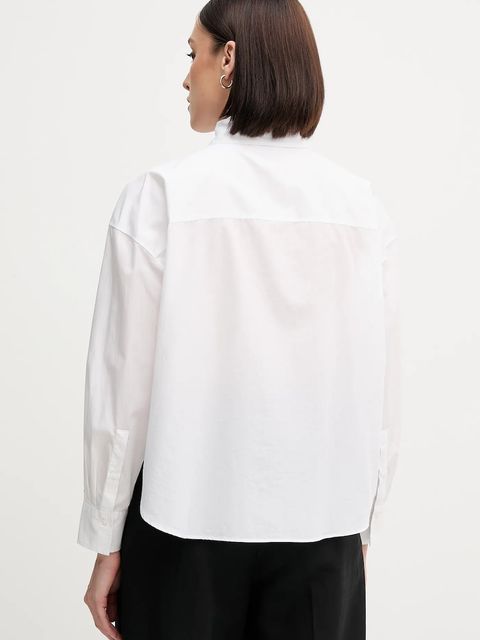 Tommy Hilfiger koszula bawełniana damska kolor biały relaxed z wiązanym dekoltem WW0WW44722