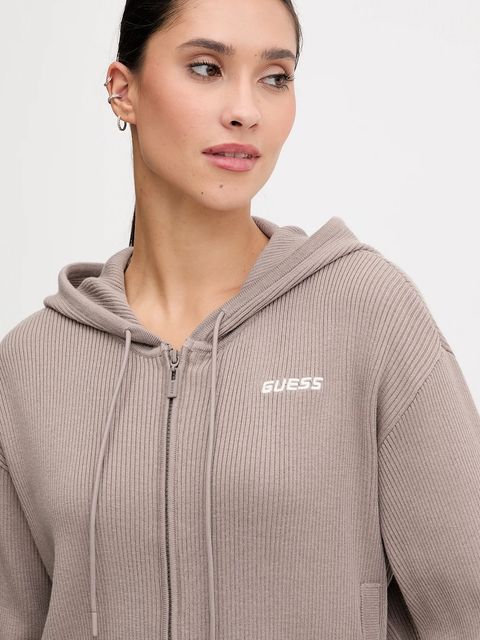 Guess bluza z domieszką wełny FLAMINIA kolor beżowy z kapturem gładka V5BR05 Z3JD2