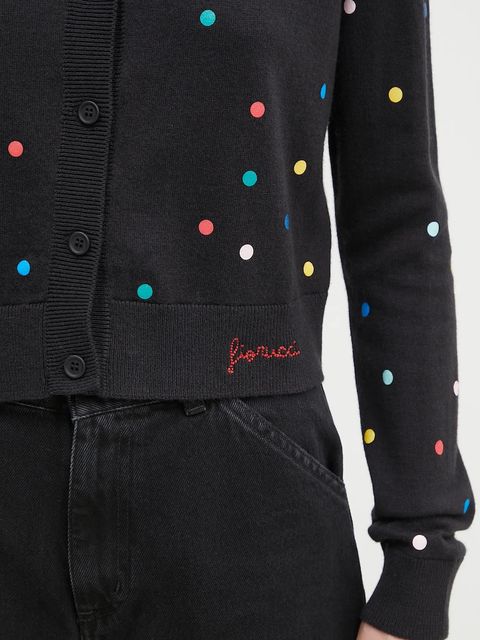 Fiorucci kardigan wełniany Confetti Dot Print Logo damski kolor czarny W02SPKCA337KN03BK01 - zdjęcie produktu nr 2