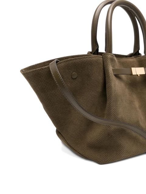 DeMellier Midi New York perforated-detail suede tote bag - Green