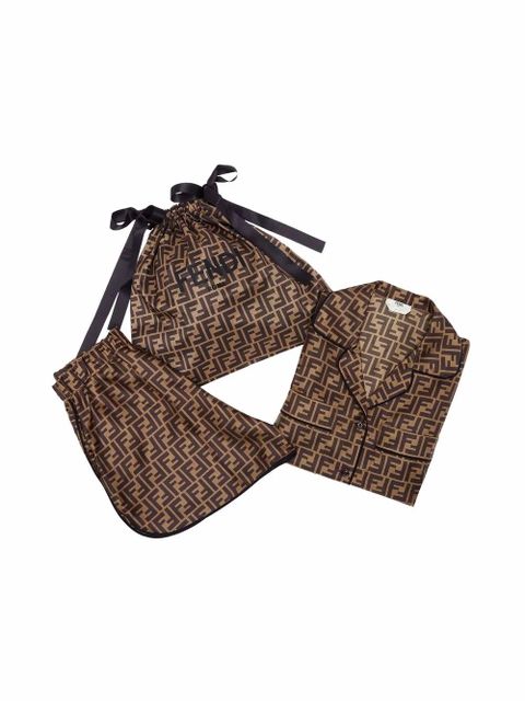 FENDI logo-print silk pyjama set - Brown
