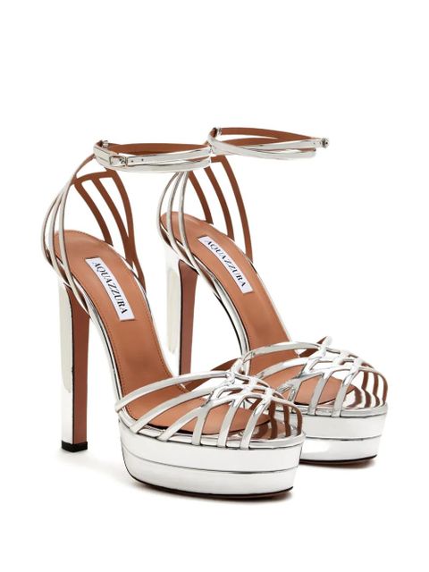 Aquazzura 130mm platform-sole caged leather sandals - Grey - zdjęcie produktu nr 2