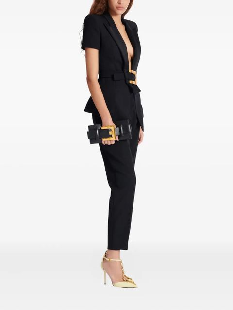 Balmain belted grain-de-poudre blazer - Black