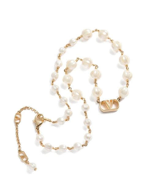 Valentino Garavani Vlogo Signature necklace in metal and glass beads - Gold