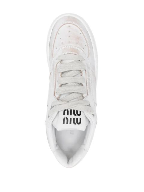 Miu Miu bleached leather sneakers - White