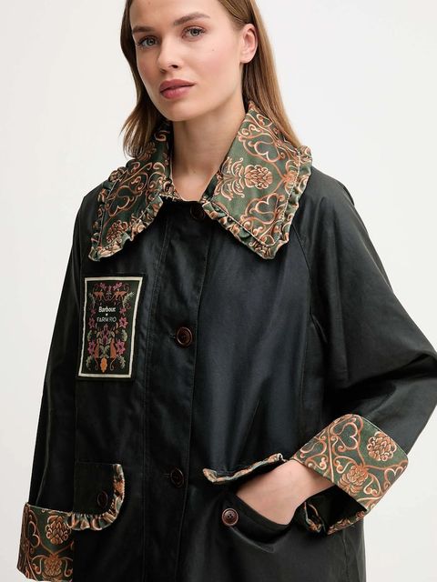 Barbour kurtka bawełniana x Farm Rio kolor zielony przejściowa oversize LWX1504