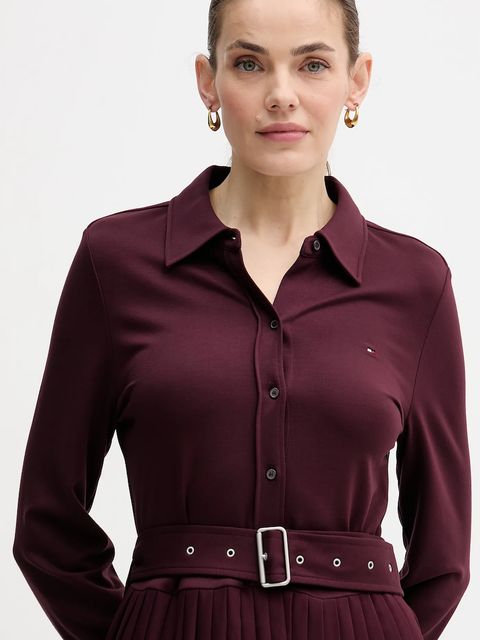 Tommy Hilfiger sukienka kolor bordowy midi rozkloszowana WW0WW48398 - zdjęcie produktu nr 2