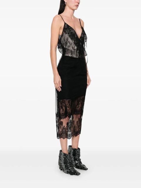 The Attico tulle-overlay midi dress - Black