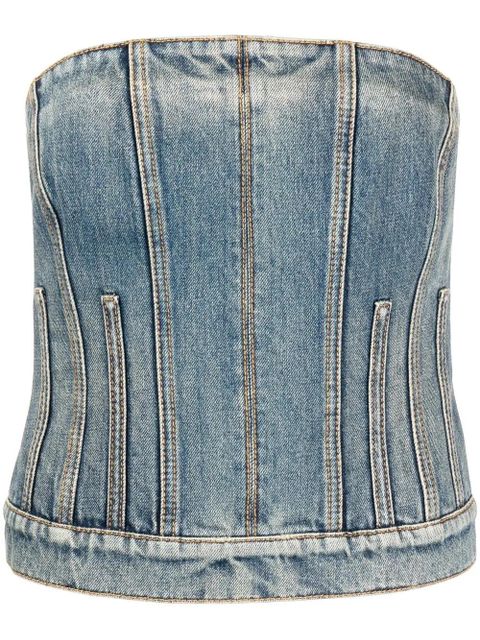 Alexander McQueen strapless denim top - Blue - zdjęcie produktu nr 1