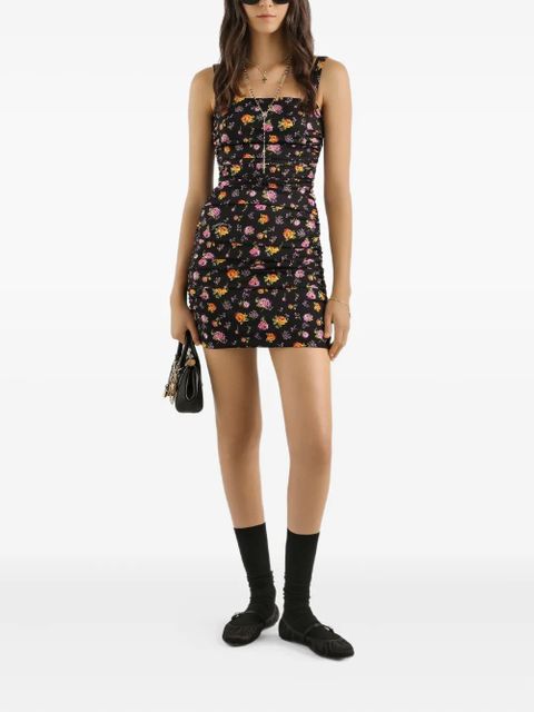 Dolce & Gabbana floral ruched mini dress - Black
