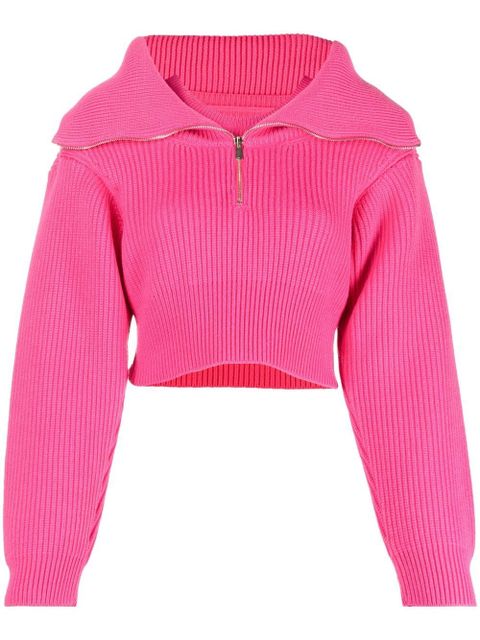 Jacquemus zip-up neck cropped jumper - Pink - zdjęcie produktu nr 1