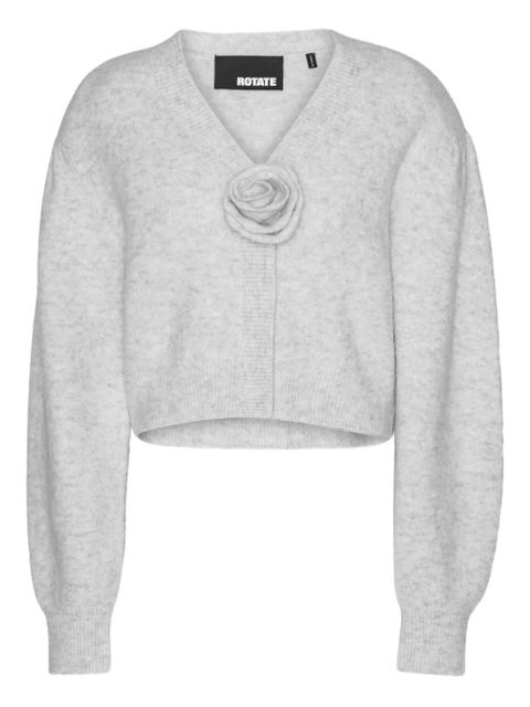 ROTATE BIRGER CHRISTENSEN puff-sleeve rose-embellished cardigan - Grey - zdjęcie produktu nr 1