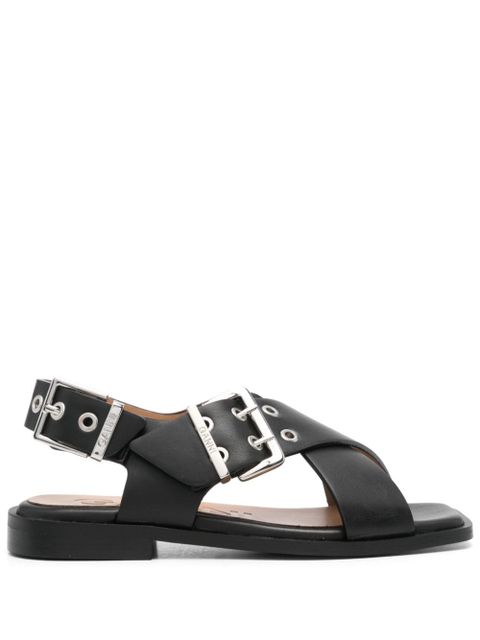 GANNI crossover-strap bucked sandals - Black