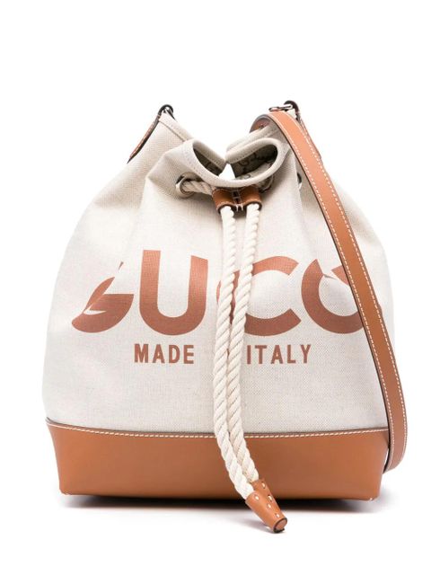 Gucci mini logo-print bucket bag - Neutrals