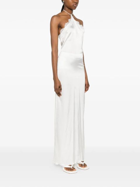 Oséree lace-trim halterneck maxi dress - White