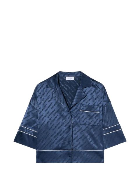 Off-White satin pyjama shirt - Blue - zdjęcie produktu nr 1