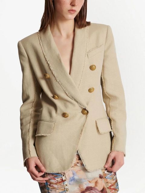 Balmain double-breasted fray-trimmed blazer - Neutrals