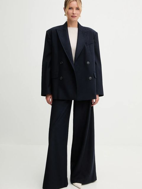 MAX&Co. spodnie damskie kolor granatowy szerokie high waist 2526136124200