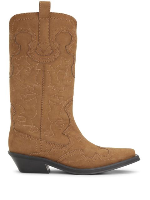 GANNI 40mm suede-effect Western boots - Brown - zdjęcie produktu nr 1