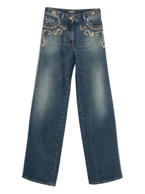 Versace stud-embroidered straight-leg jeans - Blue - zdjęcie produktu nr 1