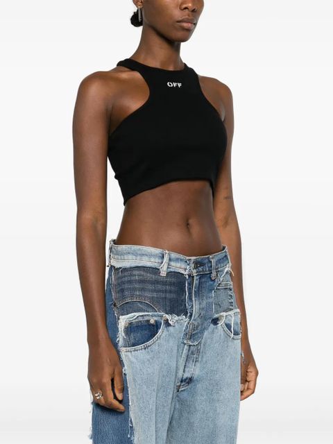 Off-White Off-Stamp ribbed crop top - Black