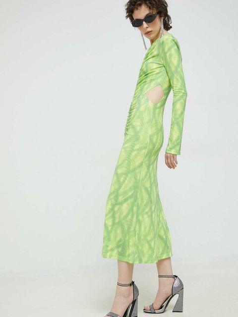 Rotate sukienka kolor zielony maxi dopasowana