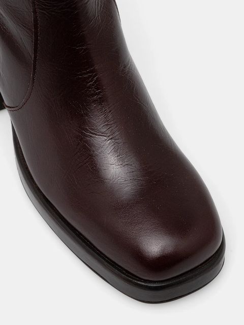 Jonak kozaki skórzane BETINA CUIR VIEILLI damskie kolor bordowy na słupku 6001328