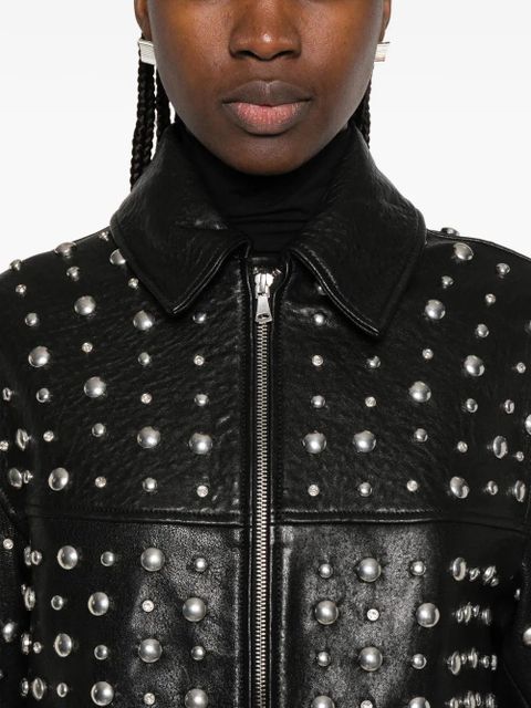 Nour Hammour studded zip leather jacket - Black