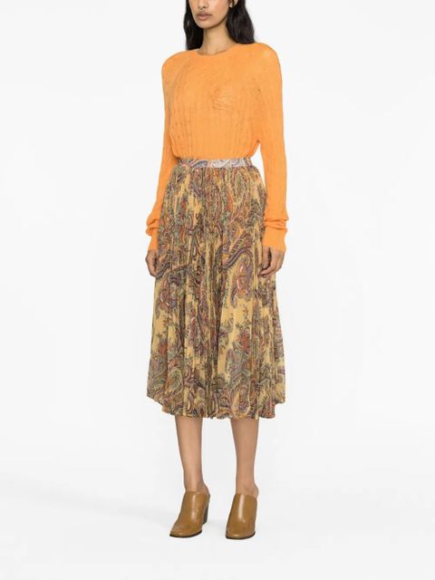 ETRO paisley-print pleated silk midi skirt - Neutrals