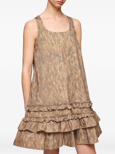 GANNI ruffled printed mini dress - Neutrals