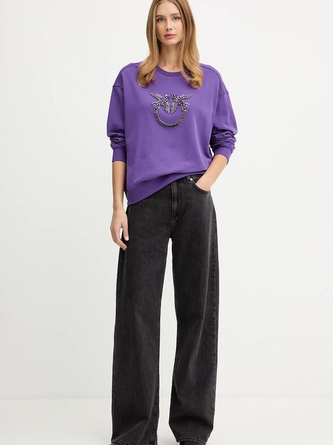 Pinko bluza bawełniana damska kolor fioletowy z aplikacją 100534 A2RO - zdjęcie produktu nr 2