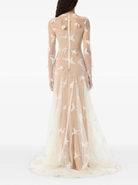 Blumarine butterfly-appliqué maxi dress - Neutrals