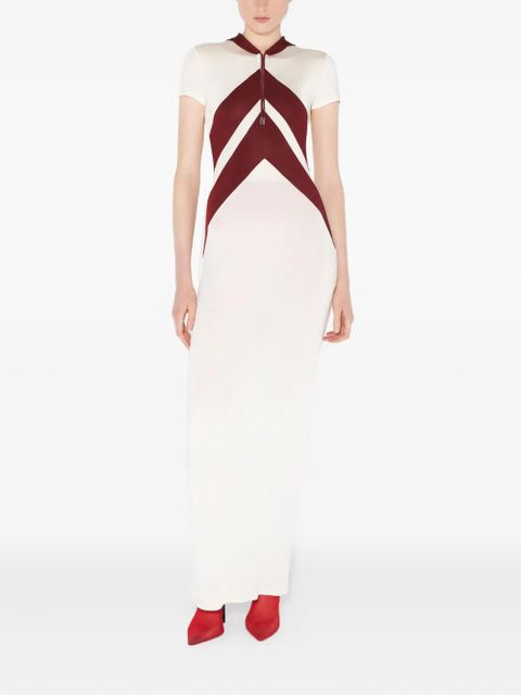 Jean Paul Gaultier chevron-detail hooded long dress - White