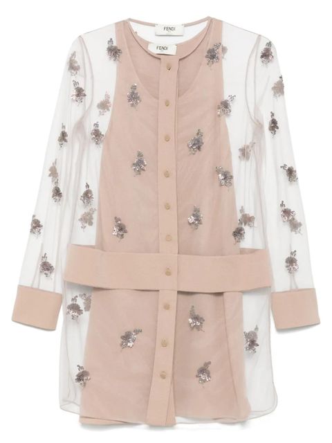 FENDI embroidered tulle mini dress - Neutrals - zdjęcie produktu nr 1