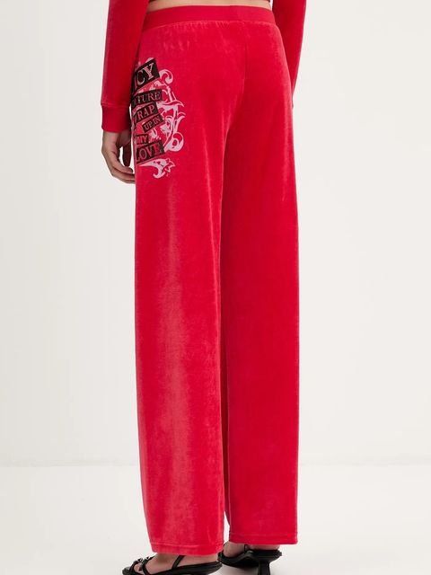 Juicy Couture spodnie dresowe welurowe Wrap You Up damskie kolor czerwony z nadrukiem JCNBJ126452 - zdjęcie produktu nr 2
