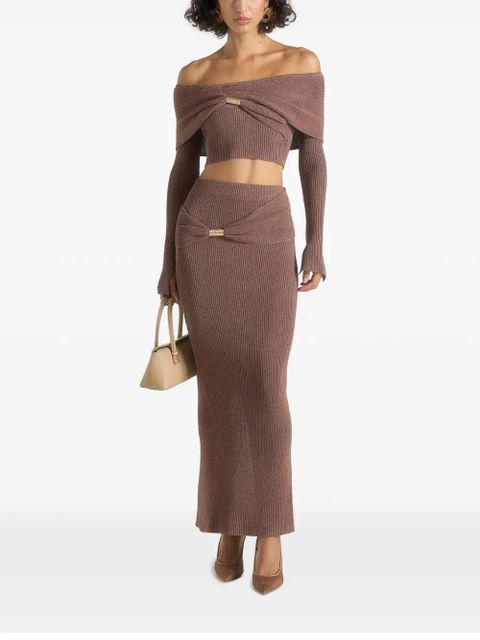 Manière De Voir Amy hardware-detail knit taupe maxi skirt - Neutrals